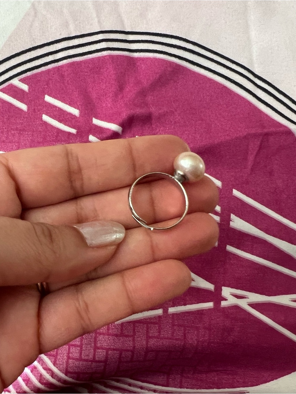 Adjustable Silver Tone Pearl Accent Ring - White Pearl